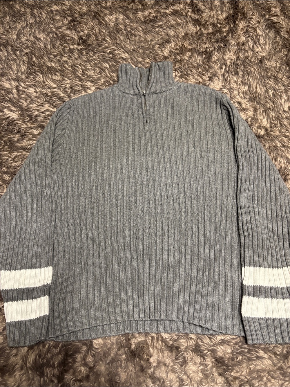 Banana Republic Gray Ribbed Half-Zip Sweater with White Cuff Stripes